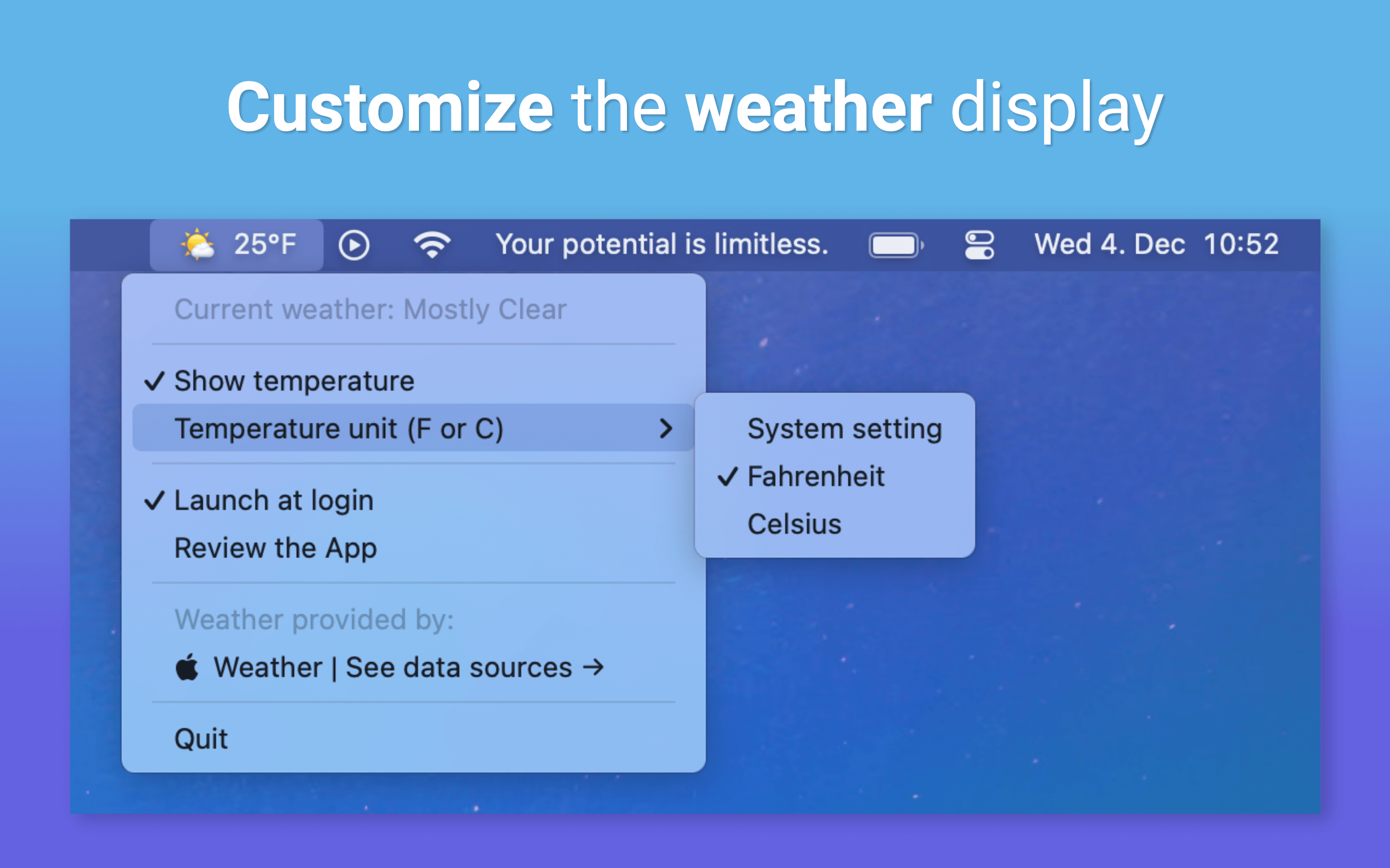 Weather Emoji Menu Bar screenshot 2
